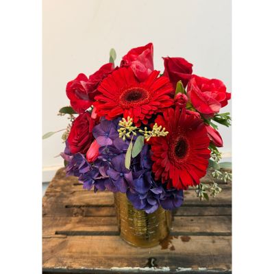 Colony Florist & Gifts Franklin Lakes - Red and purple flowers in gold vase