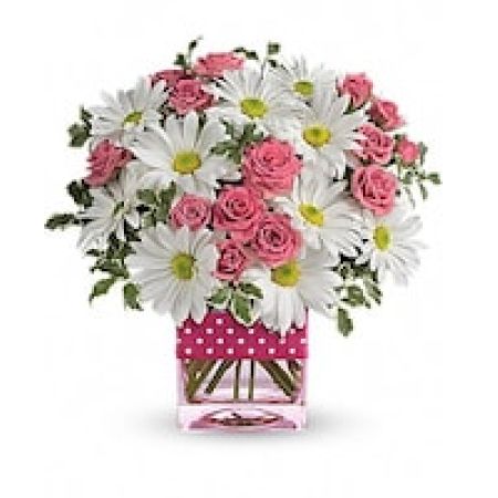 My Lady's Florist Westland - Polka dots and posies, they're the perfect pair. Well, at least in this pretty arrangement they are. Just the right flowers in just the right vase all wrapped up in\u2026 you guessed it, just the right ribbon.