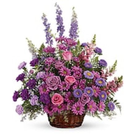 My Lady's Florist Westland - Soothing lavender, respectful purple and compassionate pinks are combined beautifully in this basket overflowing with pretty flowers, sincerity and sympathy. A lovely way to share your thoughts and pay tribute to someone special.