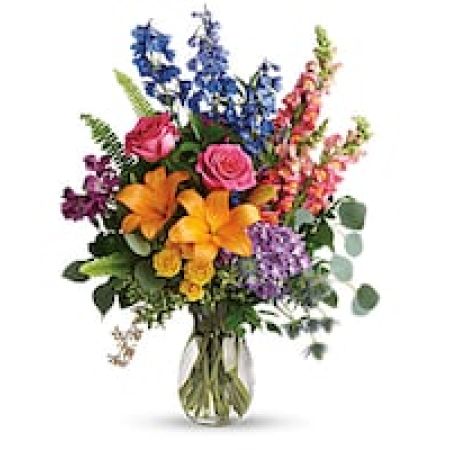 My Lady's Florist Westland - Color any occasion beautiful with this lovely bouquet of hydrangea, roses and lilies in all the colors of the rainbow.\n