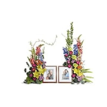 My Lady's Florist Westland - An awe-inspiring accent for your beloved photos at the service, this lush rose, lily and delphinium bouquet reflects a colorful life full of radiant memories.\n