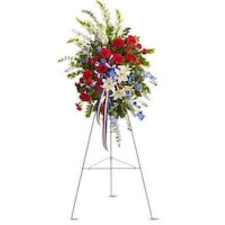My Lady's Florist Westland - Standing tall, proud and patriotic, this dazzling free-standing spray is like a fireworks display made of graceful flowers. Uniquely beautiful, it's a lovely way to honor a great loss.