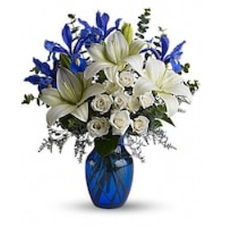 My Lady's Florist Westland - As open and bright as a winter's sky, this exquisite mix of white and blue blossoms would make a stunning birthday gift, or a superb Hanukah present for a favorite friend or family member. An eye-catching selection.