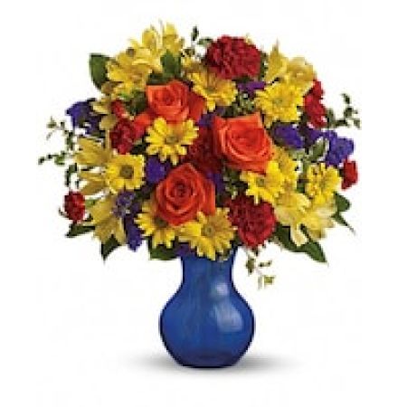 My Lady's Florist Westland - Send someone special an instant perk-me-up with cheerful flowers in a rich cobalt blue Serendipity vase. This beautiful (and beautifully priced) bouquet is a perfect way to say, \