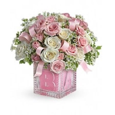 My Lady's Florist Westland - Celebrate the cutest baby girl on the block's arrival with this charming glass baby block that arrives chock full of pretty flowers. Perfect for baby showers, too! The glass block will make an adorable display piece for years!