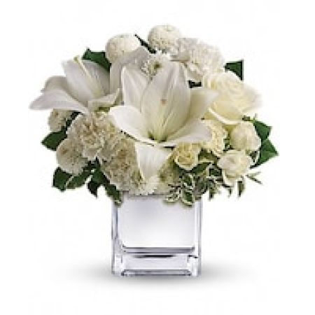 My Lady's Florist Westland - There's no business like snow business when it's expressed as dazzlingly as it is in this snowy white array of roses, lilies and more in a chic mirrored silver cube. Think how thrilled they'll be when this stunning bouquet arrives at the door.