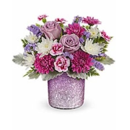 My Lady's Florist Westland - Make Mom's day shine with the Radiant Reverie vase, featuring a textured and shimmering gradient finish in soft purple-an elegant keepsake perfect for displaying a dreamy Mother's Day bouquet.