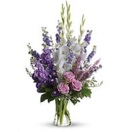 My Lady's Florist Westland - Lavender and white sympathy flowers make a grand statement in this joyful bouquet.  Cherish your memories with this lasting remembrance of lavender larkspur and roses, deep purple asters, pure white gladioli and the softest pink heather.