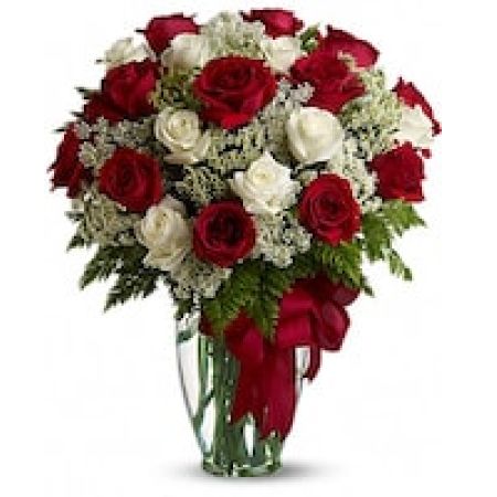 My Lady's Florist Westland - Love's divine, and roses are too. At almost two feet tall, this beautiful mix of red and white roses - accented with Queen Anne's Lace, and adorned with a bold red ribbon - is a timeless gift for your beloved.