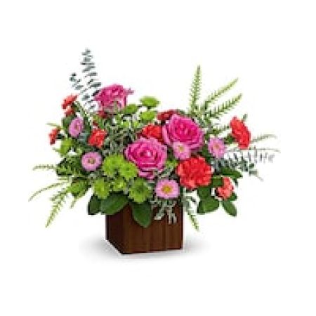 My Lady's Florist Westland - Catch the sun and send it to someone special with this hot pink rose bouquet! It's arranged in a modern bamboo cube for a chic touch of Zen.