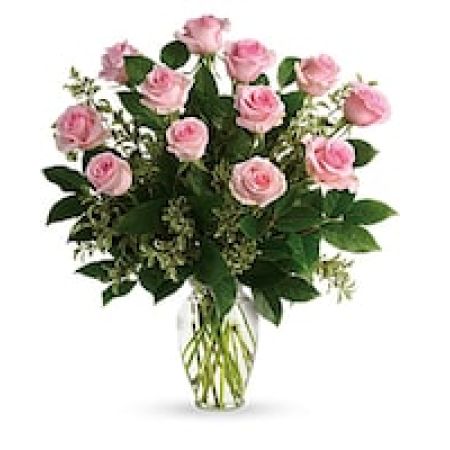 My Lady's Florist Westland - Say it sweeter with this feminine bouquet of a dozen ballet pink roses and lush greens in a graceful glass vase.\n