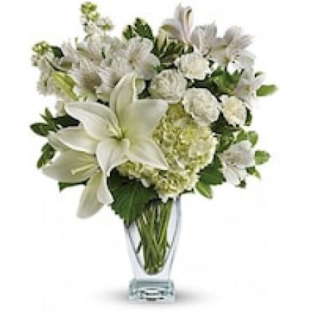 My Lady's Florist Westland - Who's the fairest of them all? This snow-white bouquet. A stunning statement of your purest love, this mix of hydrangea and lilies in a Couture vase will take their heart away.
