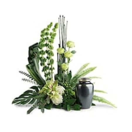 My Lady's Florist Westland - This elegant, Eastern-inspired arrangement of hydrangea and orchids surrounds the cremation urn with a natural peace and tranquility.\n