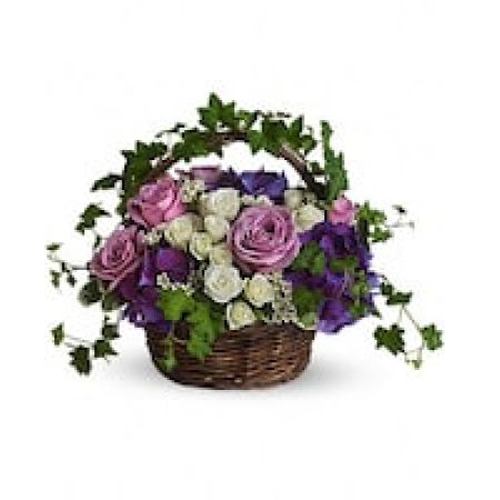 My Lady's Florist Westland - Even in mourning it is important to remember and honor a life well lived. This beautiful basket of purple and white flowers blended with vibrant greenery is a wonderful way to pay tribute to one who has indeed lived a full life.