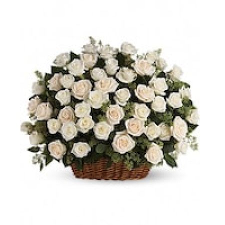 My Lady's Florist Westland - A beautiful, bountiful basket of luminous white roses that feels so fresh, natural, and welcomed in a home or at a service.