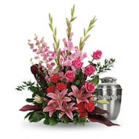 My Lady's Florist Westland - Share your heartfelt feelings on the loss of someone special with this feminine arrangement of pink roses, lilies and gladioli. It's a rich reminder of your love at the memorial service.