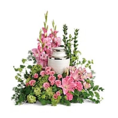 My Lady's Florist Westland - Surround the cremation urn with gorgeous, graceful pink blooms that show deep gratitude for a beautiful life.\n