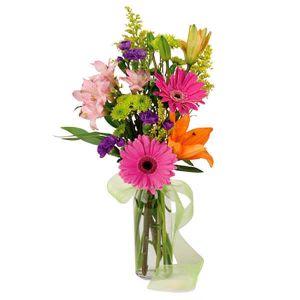 Wildflowers of Parkland Coral Springs - <p><span>A large cappuccino mug overflows with colorful daisy mums, solidago, alstroemeria and statice.</span></p>
