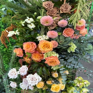 Dottie's Flowers and Plants Los Angeles - Bathed in the warm hues of autumn, this stunning floral arrangement evokes cozy elegance with peach roses, creamy dahlias, and delicate wildflowers. Lush greenery and textured accents create a natural, overflowing abundance perfect for brightening any space. Send the gift of beauty and lasting warmth, ideal for birthdays, anniversaries, or simply to show you care. Experience the joy of fresh flowers delivered with artistry and heartfelt sentiment – a breathtaking centerpiece for life’s special moments.
