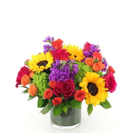 Beaverton Florists- Demo Beaverton - 'Come Together' is a vibrant burst of sunshine, featuring bold sunflowers, rich roses, and delicate lavender blooms in a joyful medley of color.  
This stunning flower arrangement feels like a warm embrace – perfect for brightening a room or celebrating a special occasion. 
Send happiness with this unique bouquet, designed to evoke feelings of positivity and togetherness for birthdays, thank you gifts, or just because.
Its captivating fragrance and playful hues will bring a touch of cheerful elegance to any space, a true expression of heartfelt emotion.