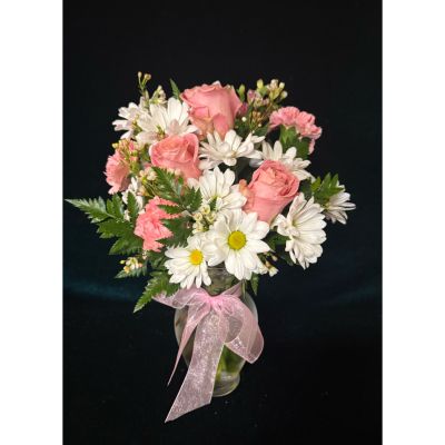 The Flower Box Kingsville - Pink and white. Pink roses may vary in shade 