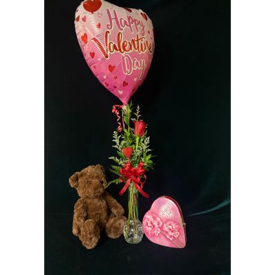 The Flower Box Kingsville - Single rose in a bud vase
Bear
Chocolates
Large balloon 