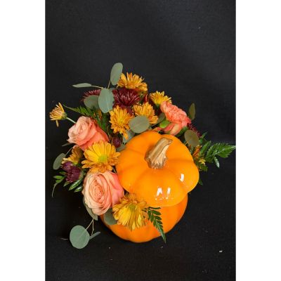 The Flower Box Kingsville - Fall mix in pumpkin vased arrangement 