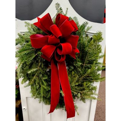 Fortin Gage Nashua - Send a Fresh Wreath this year! Ready to hang. Pick your bow color of Berry Red (pictured) or Burgundy 

Measures 26” across. 