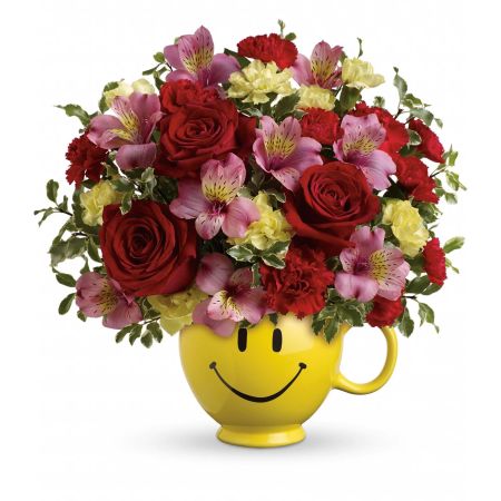 Orangevale Florist Sacramento - Send smiles across the miles with this magnificent mug of blooms! Sure to become their favorite for morning coffee, this sweet ceramic design brims with lush red roses, pink alstroemeria and miniature red and yellow carnations. It's a great way to send your love!
