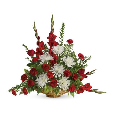 Flowers In Design Sacramento - This beautiful, tasteful arrangement of classic red and white flowers is a lovely expression of caring. It will be a comfort to the family, who will long remember your thoughtfulness during a time of loss.