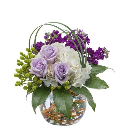 Conroy's Florist & Flower Delivery Mission Viejo - Invigorating! "Breezy" will infuse vitality into your area. Lavender roses and pristine white hydrangeas are artfully arranged in this bubble bowl.
<br><B>Container design might differ.</B>