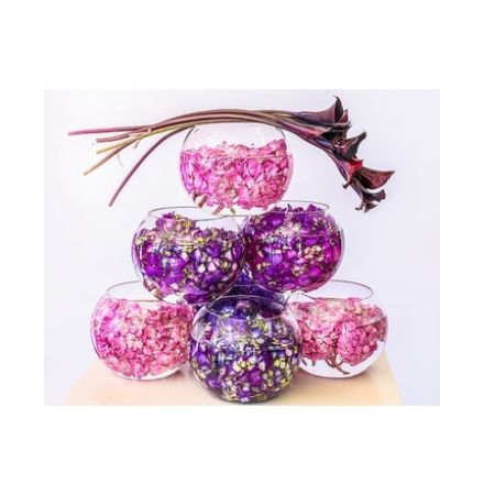 Conroy's Florist & Flower Delivery Mission Viejo - .Our exclusive avant garde design withhydrangea petals in round bubble bowls adorned at the top with deep burgundy Zantedeschia Mini Calla Lilies.