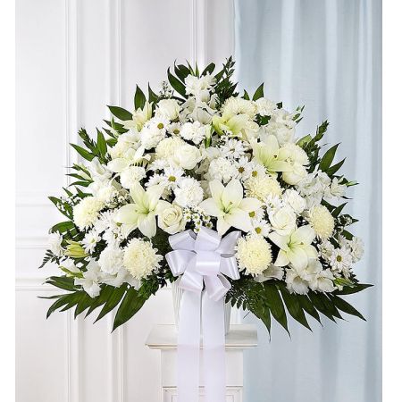 Heartfelt Sympathies White Funeral Standing Basket