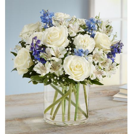 Conroy's Florist & Flower Delivery Mission Viejo - A loving sentiment can bring comfort during a time of loss. Our arrangement of blissful blue and white blooms is hand-designed by our florists to help you express your heartfelt condolences.