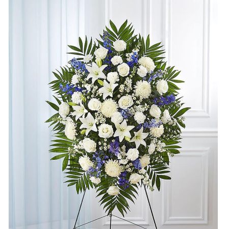 Blue & White Funeral Standing Spray