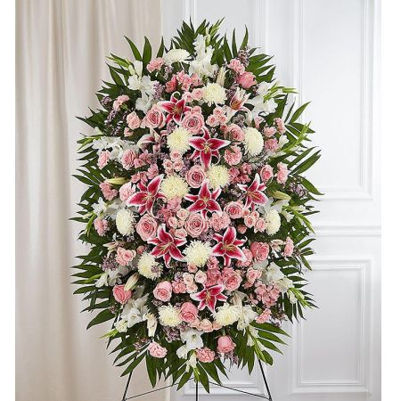 Pink & White Funeral Standing Spray