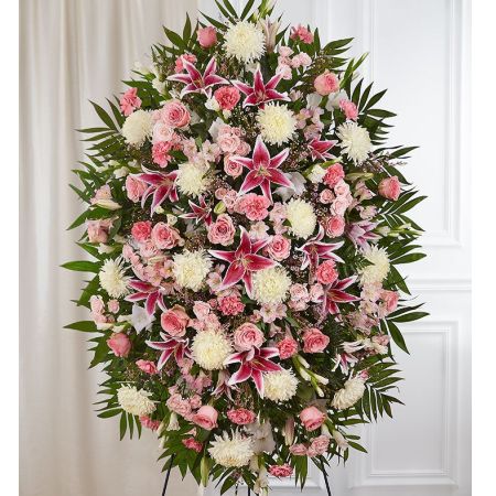 Conroy's Florist & Flower Delivery Mission Viejo - The warmth and kindness they showed will live on forever, and sometimes this sentiment is best captured through flowers. Our classic standing spray arrangement is elegantly crafted with soothing pink and white blooms for a lush, full presentation, creating a truly memorable tribute to someone so loved.
