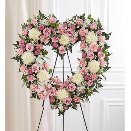 Conroy's Florist & Flower Delivery Mission Viejo - They will always hold a special place in your heart. This sentiment is best captured with our standing, open heart-shaped arrangement in pink hues. Handcrafted by our caring florists with an assortment of graceful pink blooms, it is a magnificent tribute fitting for the funeral services.