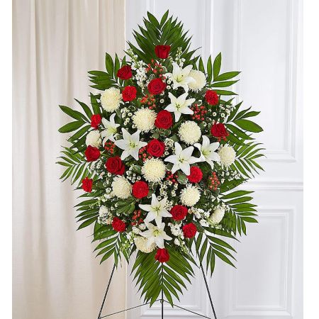 Red & White Sympathy Standing Spray