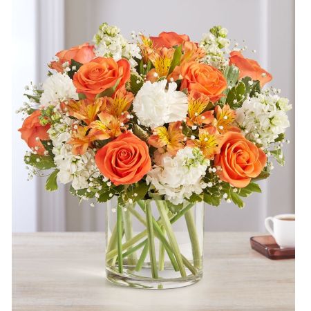 Conroy's Florist & Flower Delivery Mission Viejo - Convey your sincere condolences our elegant bouquet. Loosely gathered inside a classic cylinder vase, the mix of warm orange and soothing white blooms brings comfort and love, while reminding them that brighter days are ahead.