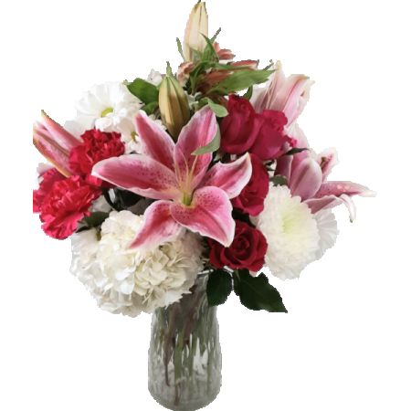 Conroy's Florist & Flower Delivery Mission Viejo - A burst of radiant hues and artistic flair! "Watercolor Dreams" is a captivating watercolor depiction of blossoms in full bloom. Featuring pristine white hydrangeas, lively alstroemeria, exotic oriental lilies, paired with classic carnations and roses, this masterpiece is an ideal pick for birthday wishes, a token of gratitude, or a get-well soon gesture.