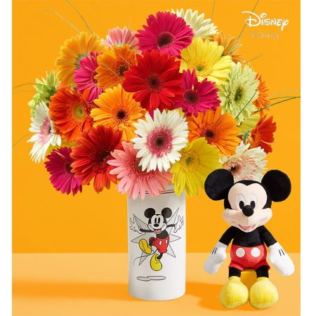 Disney Mickey Mouse Vase With Assorted Gerbera Daisies
