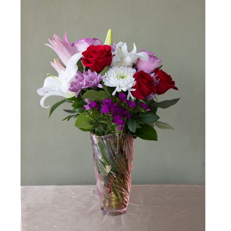 Conroy's Flowers El Cajon El Cajon - Thank Mom for a lifetime of hugs with our beautiful bouquet. A mix of blooms in shades of pink and lavender is designed in our keepsake vase with a spiral design, celebrating the beauty of Depression era pressed glass
