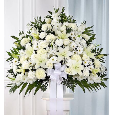 Heartfelt Sympathies White Funeral Standing Basket