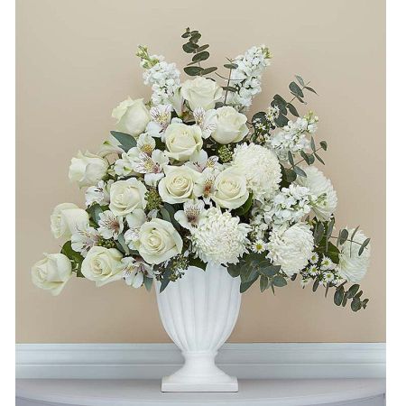 Conroy's Flowers El Cajon El Cajon - EXCLUSIVE Our florists hand-arrange lush white flowers into a comforting design inspired by the wings of angels. Beautifully balanced roses, mums and much more in a graceful keepsake pedestal vase will express your wishes for peace and comfort during a difficult time. Elegantly crafted with satin finish and delicate fluting, a timeless vase that can be used to hold flowers or on its own as an objet d’art.
