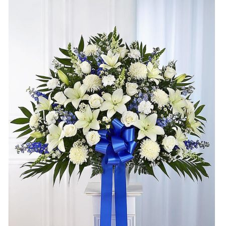 Heartfelt Sympathies Blue & White Funeral Standing Basket