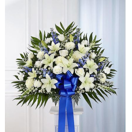 Heartfelt Sympathies Blue & White Funeral Standing Basket