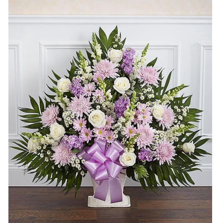 Heartfelt Tribute™ Lavender & White Floor Basket Arrangement