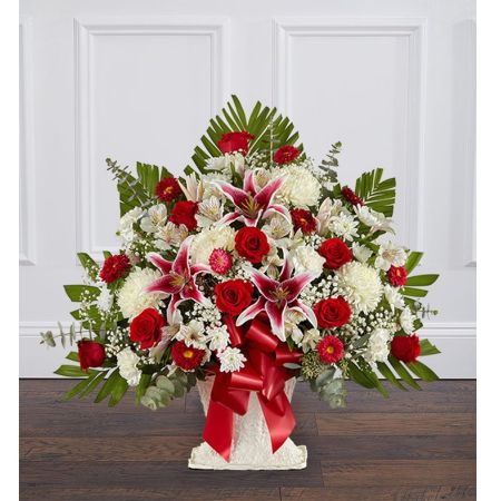 Red Rose And Lily Floor Basket