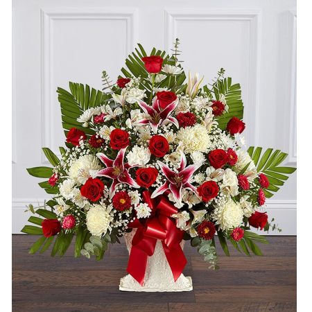 Red Rose And Lily Floor Basket